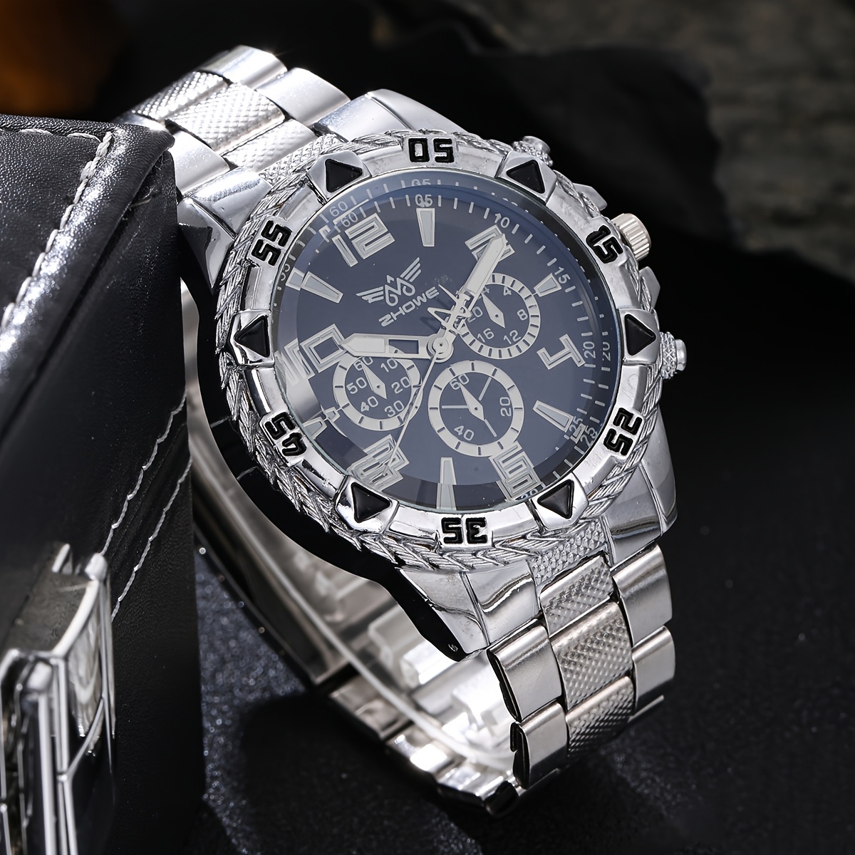 Men's Luxury Silvery Black Watch Set, Gift-Ready